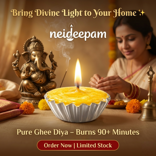 neideepam® Ready-Made Pure Ghee Diya | Approx. 90-Minute Burn Time | Indoor Use | Aluminium Cup | NABL Tested