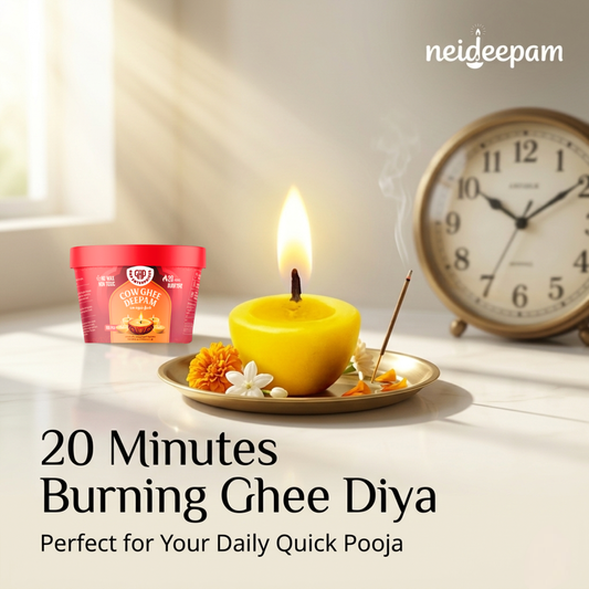 neideepam® Ready-Made Pure Cow Ghee Diya | Approx. 20-Minute Burn Time | Ready-to-Light | NABL Tested & Certified
