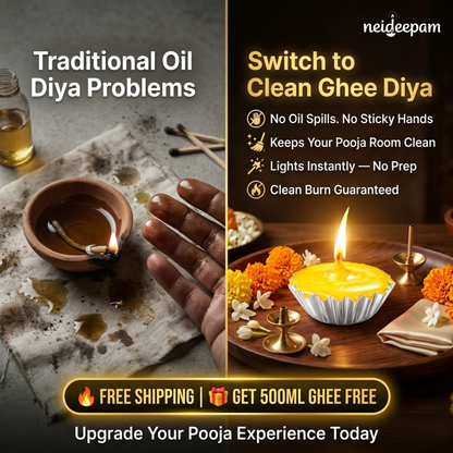 neideepam®  Pure Ghee Cup Diya | Approx. 45-Minute Burn Time | Indoor & Outdoor Use | NABL Tested & Certified